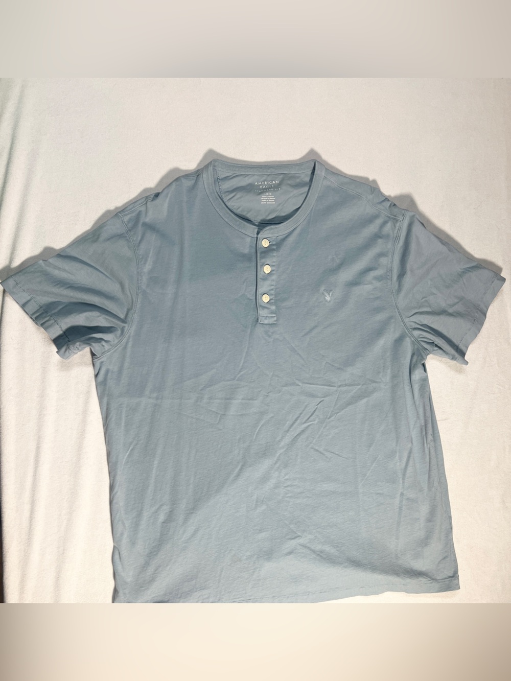 American Eagle Mens Short Sleeve Henley Icon T-Shirt Light Blue large